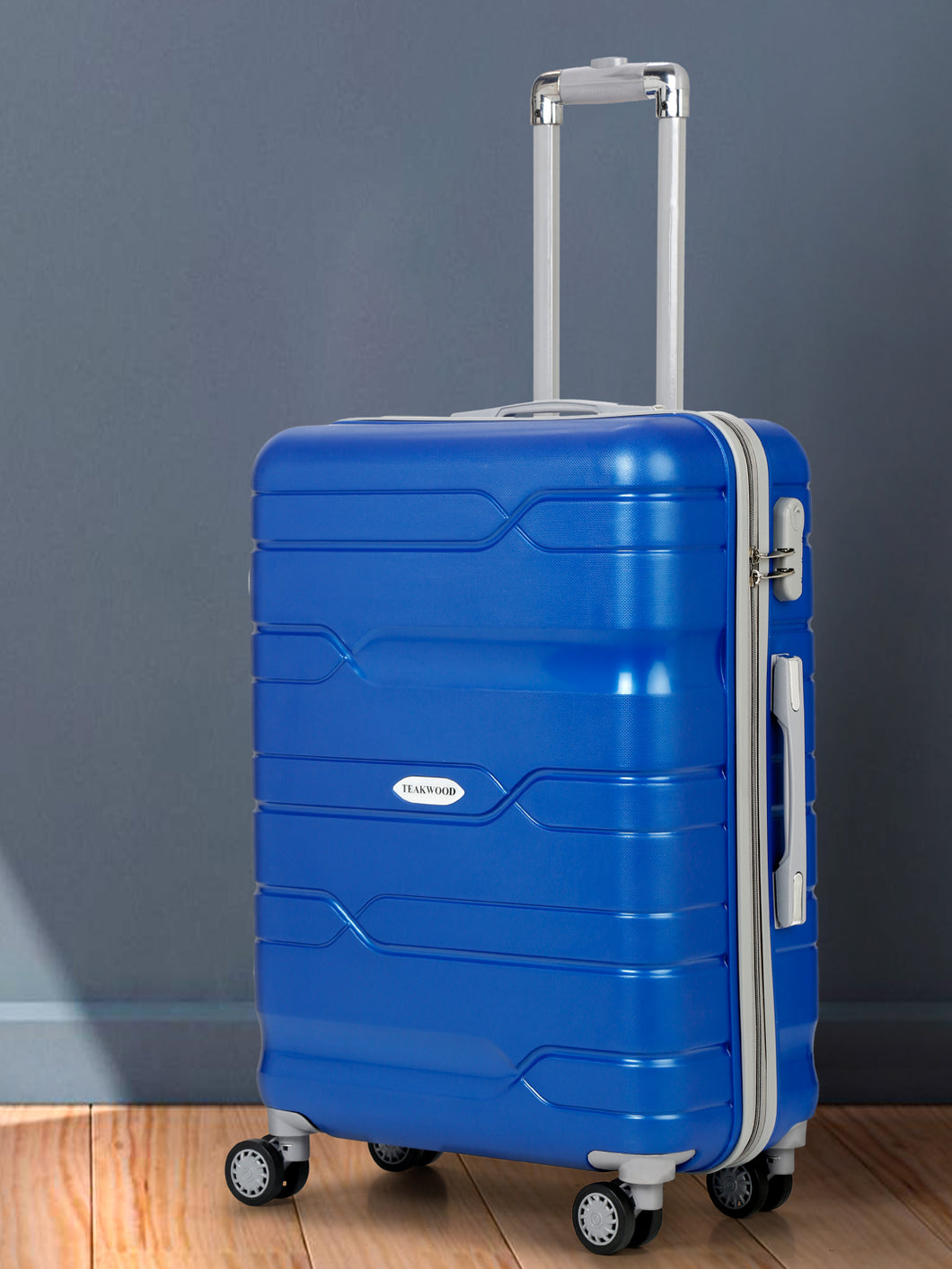 Teakwood Leather Blue Patterned Hard-Sided Medium Trolley Bag