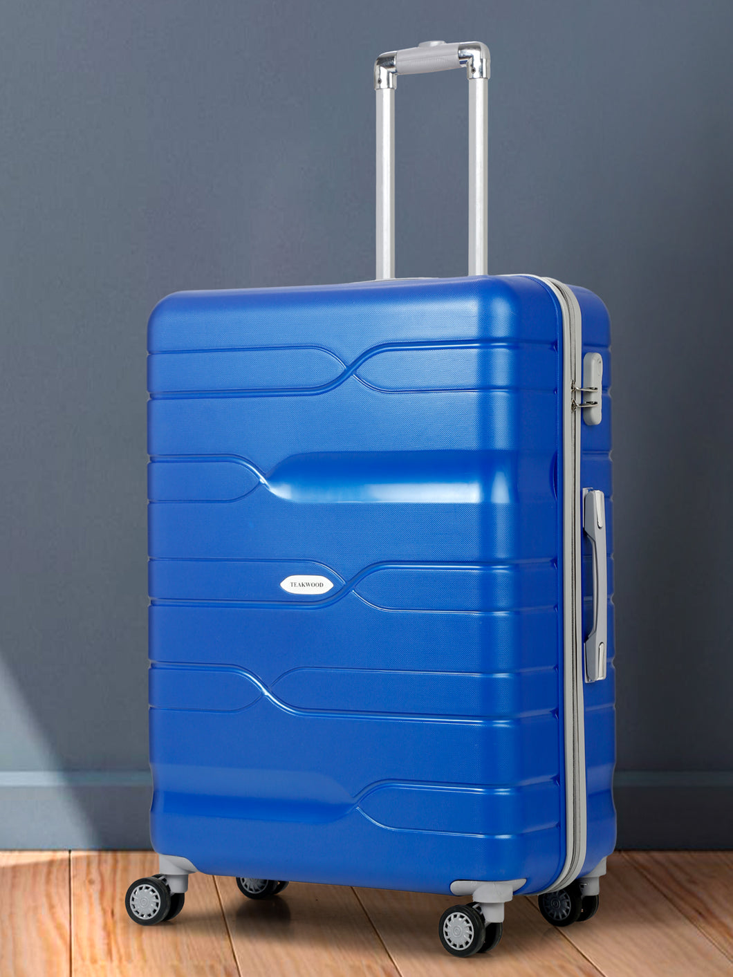 Teakwood Leather Blue Patterned Hard-Sided Large Trolley Bag