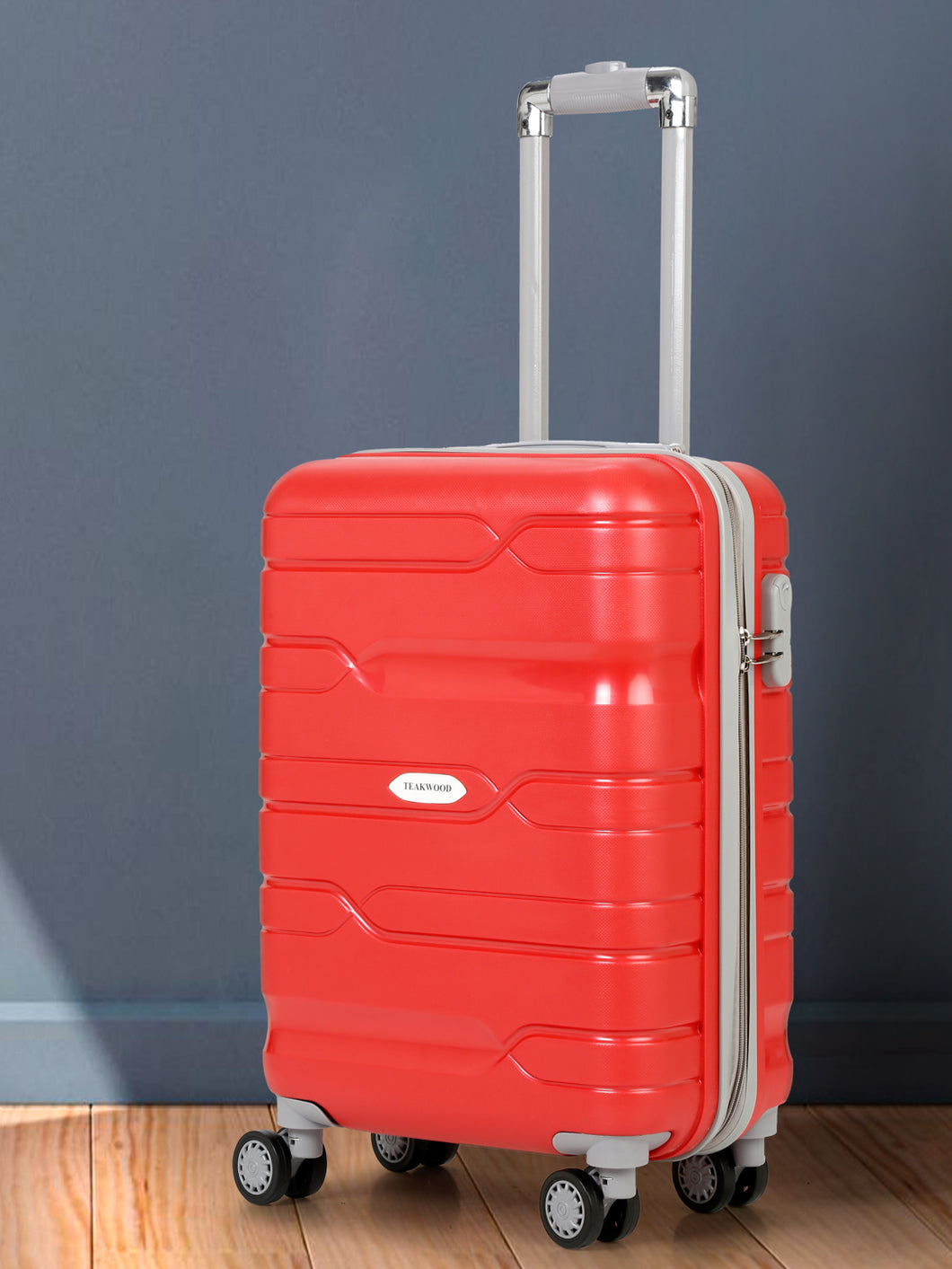 Teakwood Leather Red Patterned Hard-Sided Cabin Trolley Bag