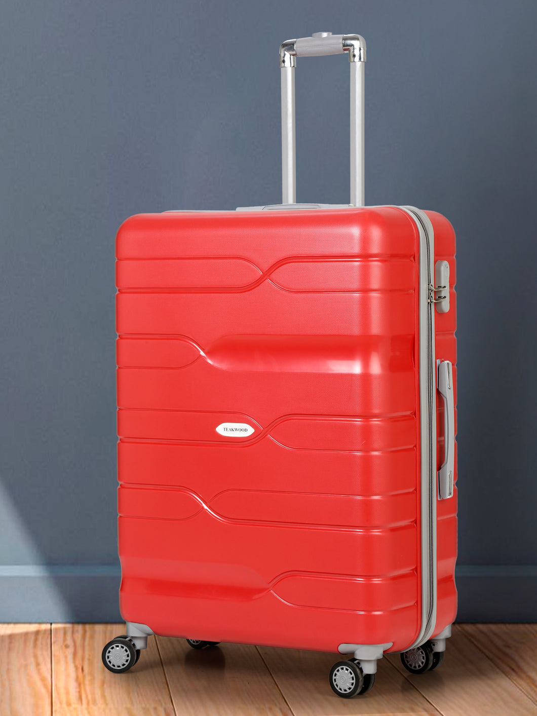 Teakwood Leather Red Patterned Hard-Sided Large Trolley Bag