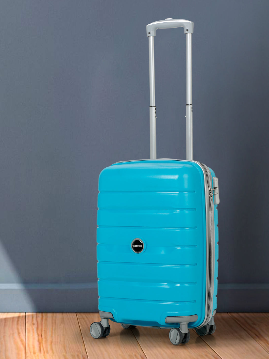 Teakwood Leather Unisex Blue Textured Hard-Sided Cabin Trolley Bag