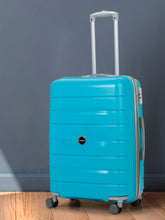 Load image into Gallery viewer, Teakwood Leather Unisex Blue Textured Hard-Sided Trolley Bag
