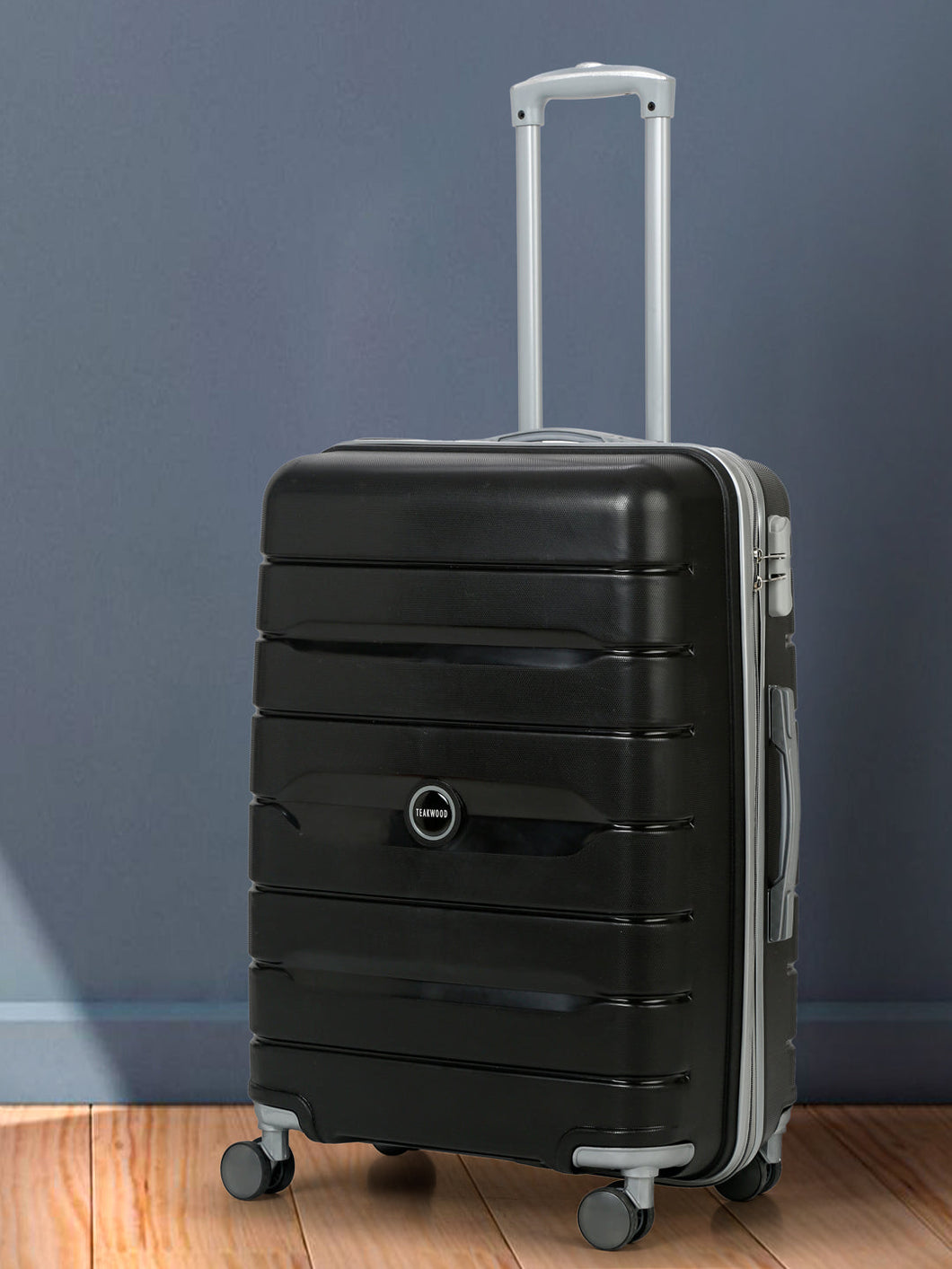 Teakwood Leather Unisex Black Textured Hard-Sided Medium Trolley Bag