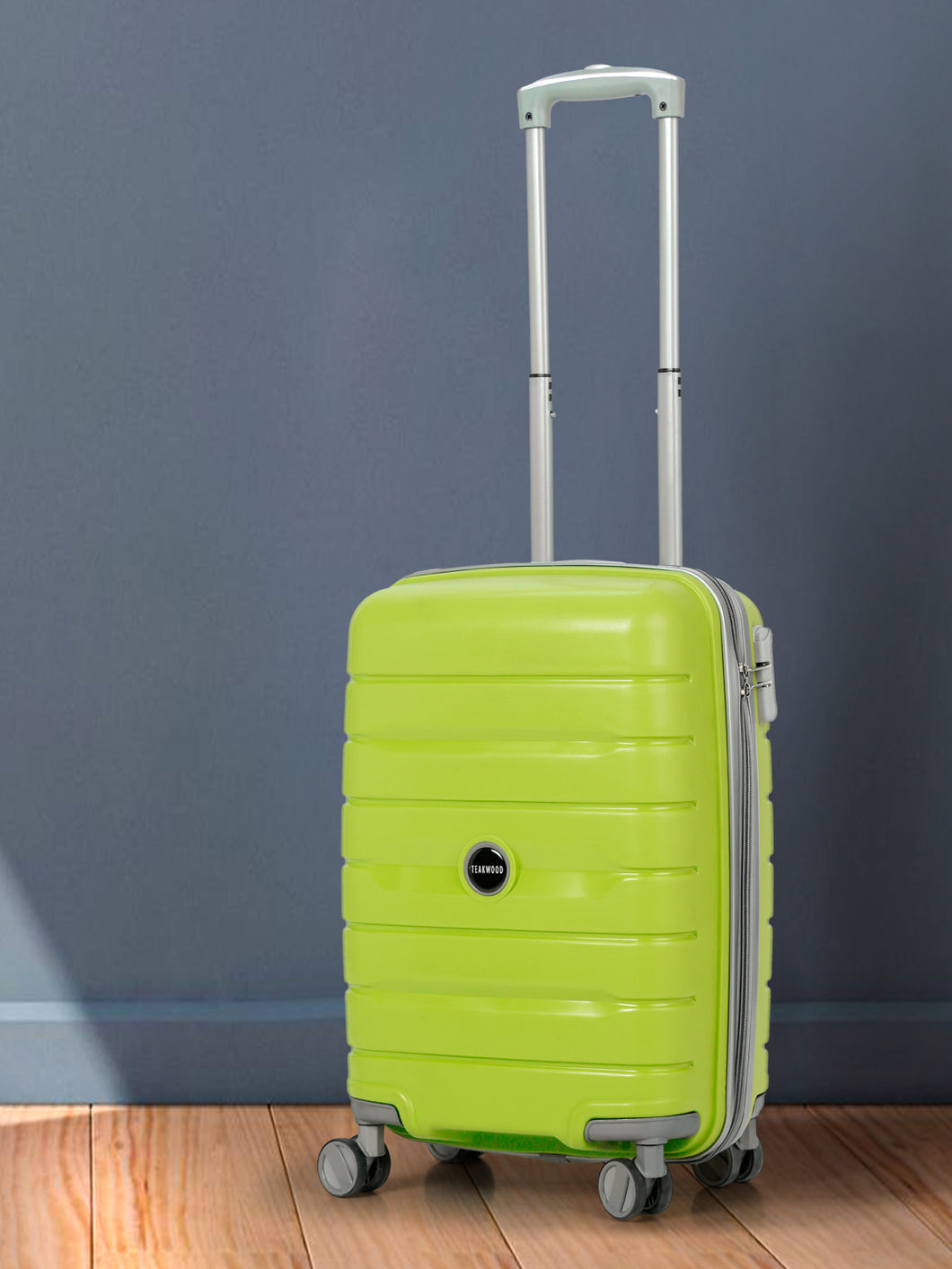 Teakwood Leather Unisex Green Textured Hard-Sided Cabin Trolley Bag