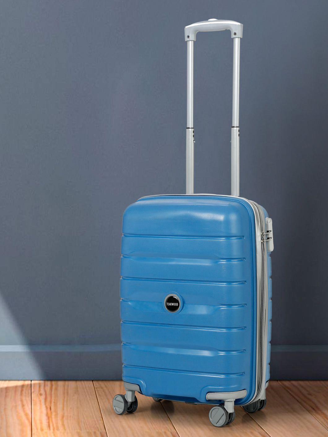 Teakwood Leather Unisex Blue Textured Hard-Sided Cabin Trolley Bag