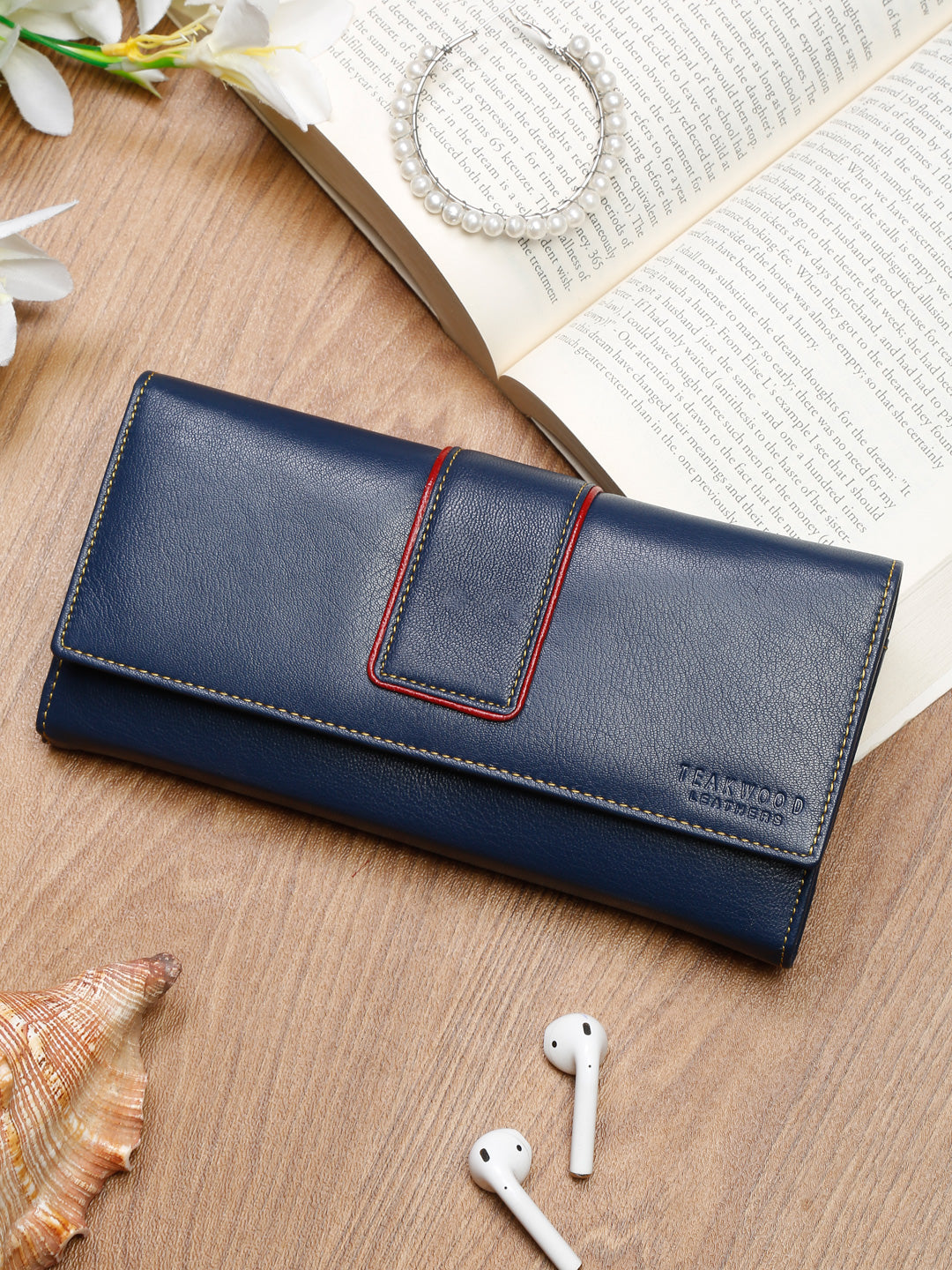 Teakwood Genuine Leather Blue Colour Wallet - Main Image