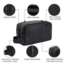 Load image into Gallery viewer, Unisex Black Solid Genuine Leather Travel Toiletry Kit Bag
