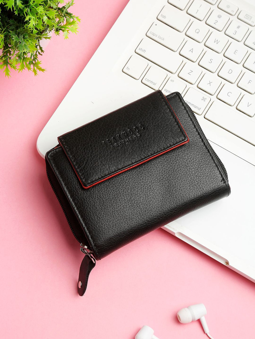 Teakwood Genuine Leather Black solid two-fold wallet