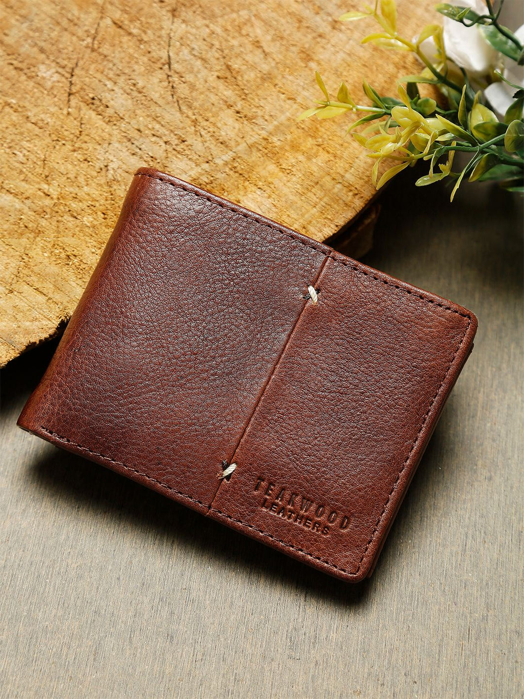 Men Brown Solid Two Fold Leather Wallet