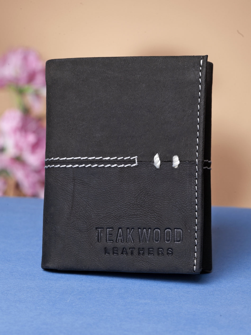Teakwood Genuine Leather Black Colour Tri-Fold Wallet