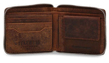 Load image into Gallery viewer, Teakwood Genuine Leather Men Brown Textured Zip Around Wallet
