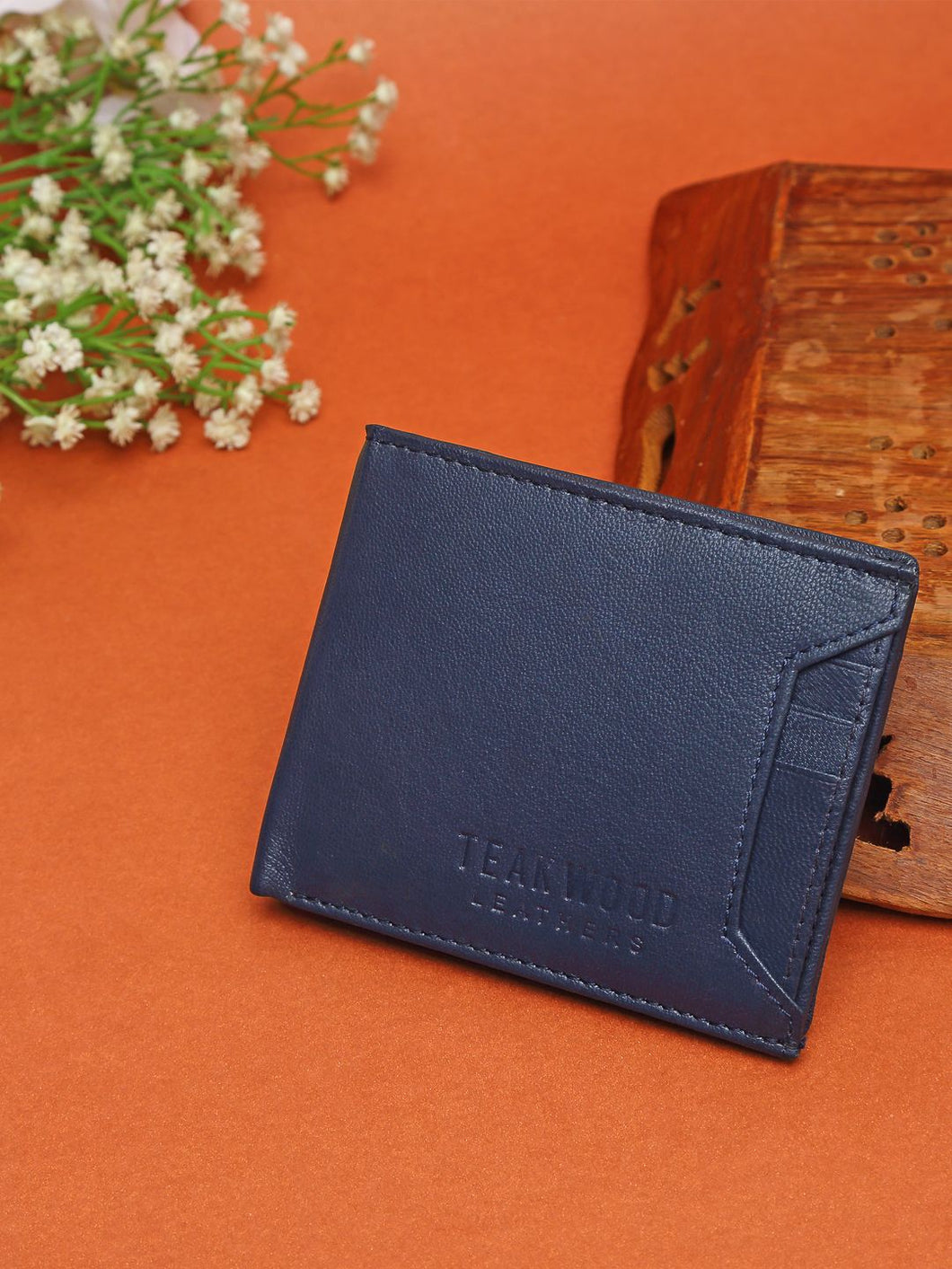 Teakwood Leathers Men Navy Blue Solid Leather RFID Two Fold Wallet
