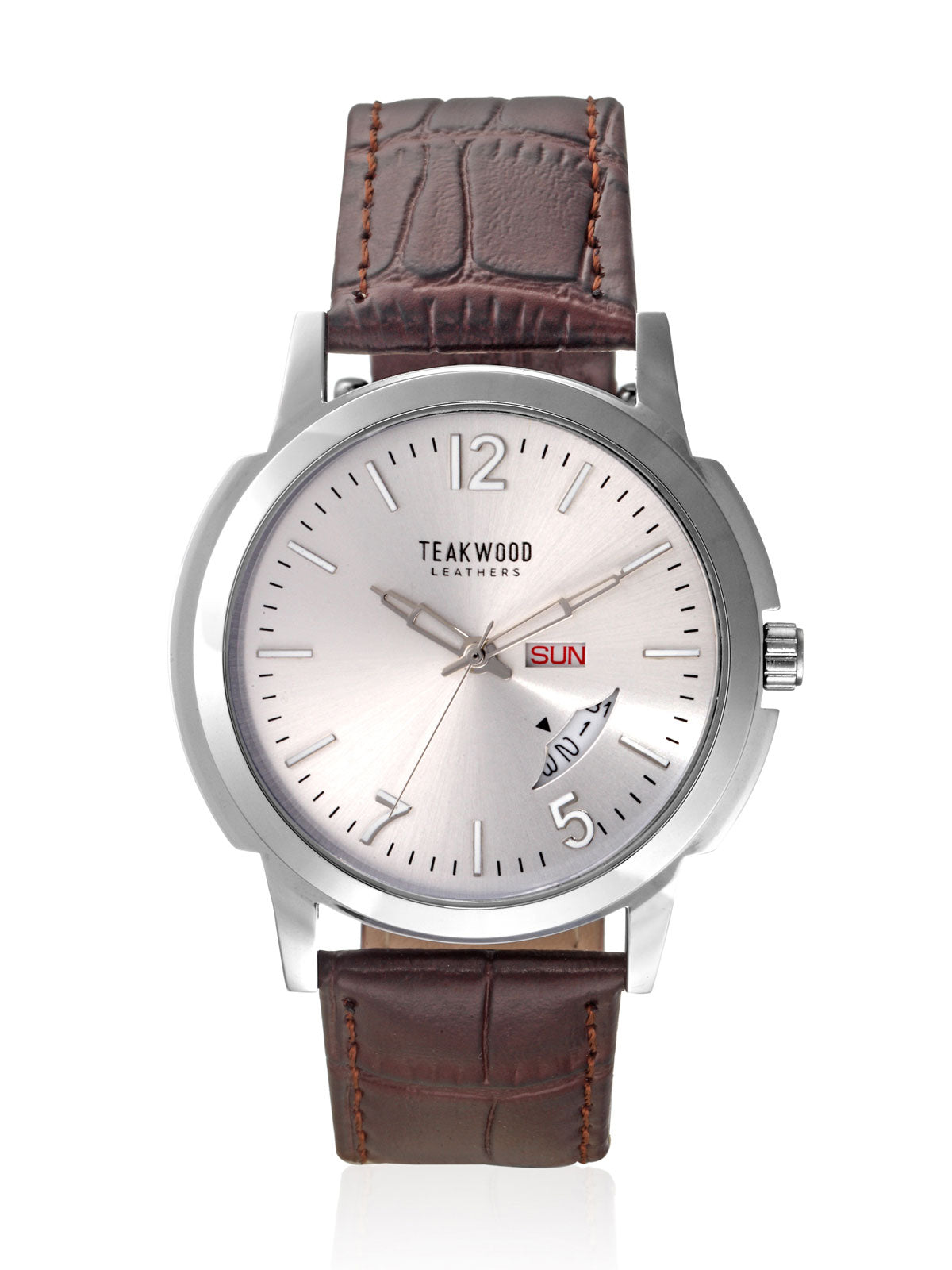 Teakwood leather Silver Men Analog Watch