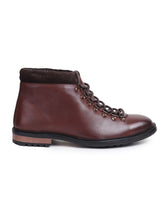 Load image into Gallery viewer, Men Brown Solid Leather Mid-Top Flat Boots
