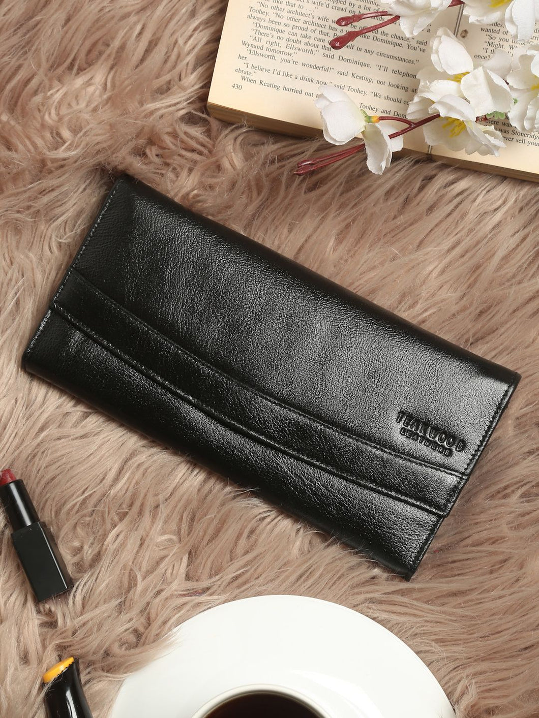 Teakwood Genuine Leather Black Color Wallet