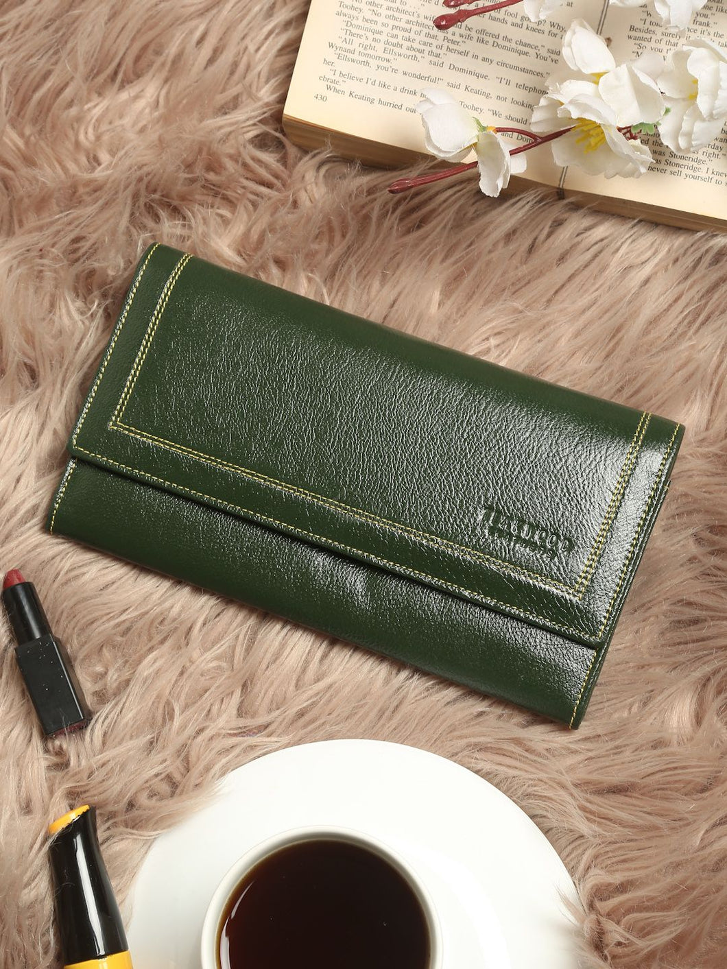 Teakwood Genuine Leather Green Color Wallet