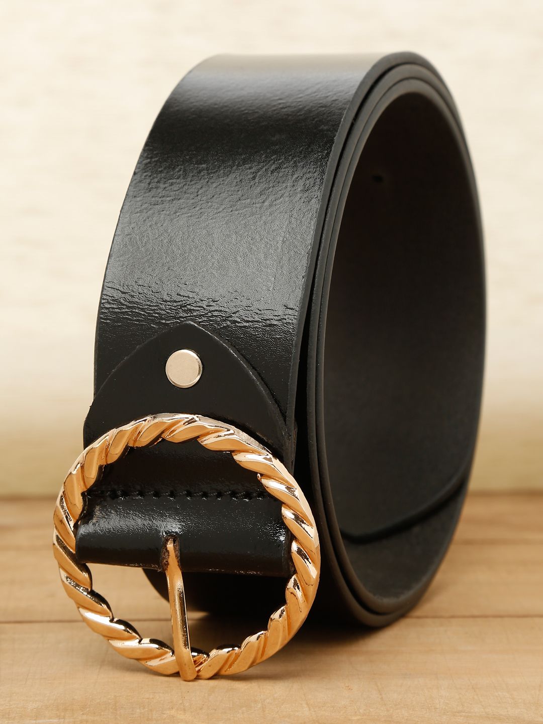 Leather Belt - Black/gold-colored - Ladies