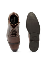 Load image into Gallery viewer, Men Brown Solid Leather Round Toe Mid-Top Flat Boots
