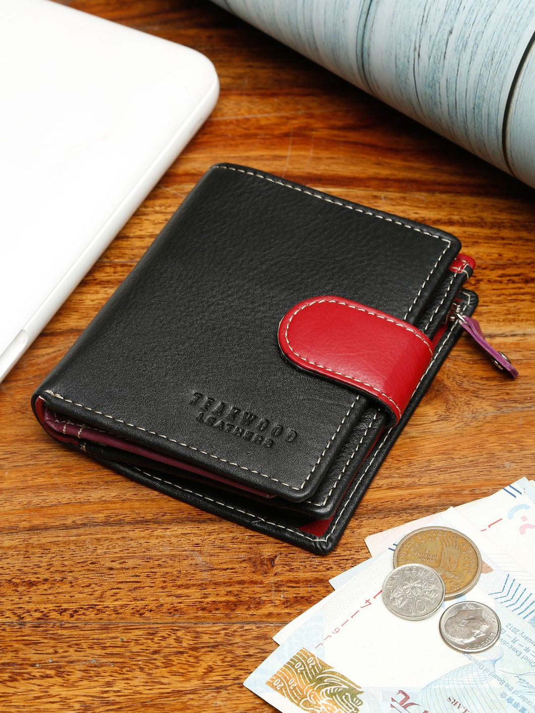 Women Black Solid Genuine Leather Two Fold Wallet