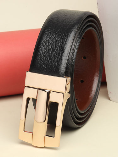 Men Black & Brown Solid Reversible Leather Belt