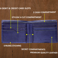 Load image into Gallery viewer, Teakwood Genuine Leathers Men Blue Solid Leather Two Fold Wallet
