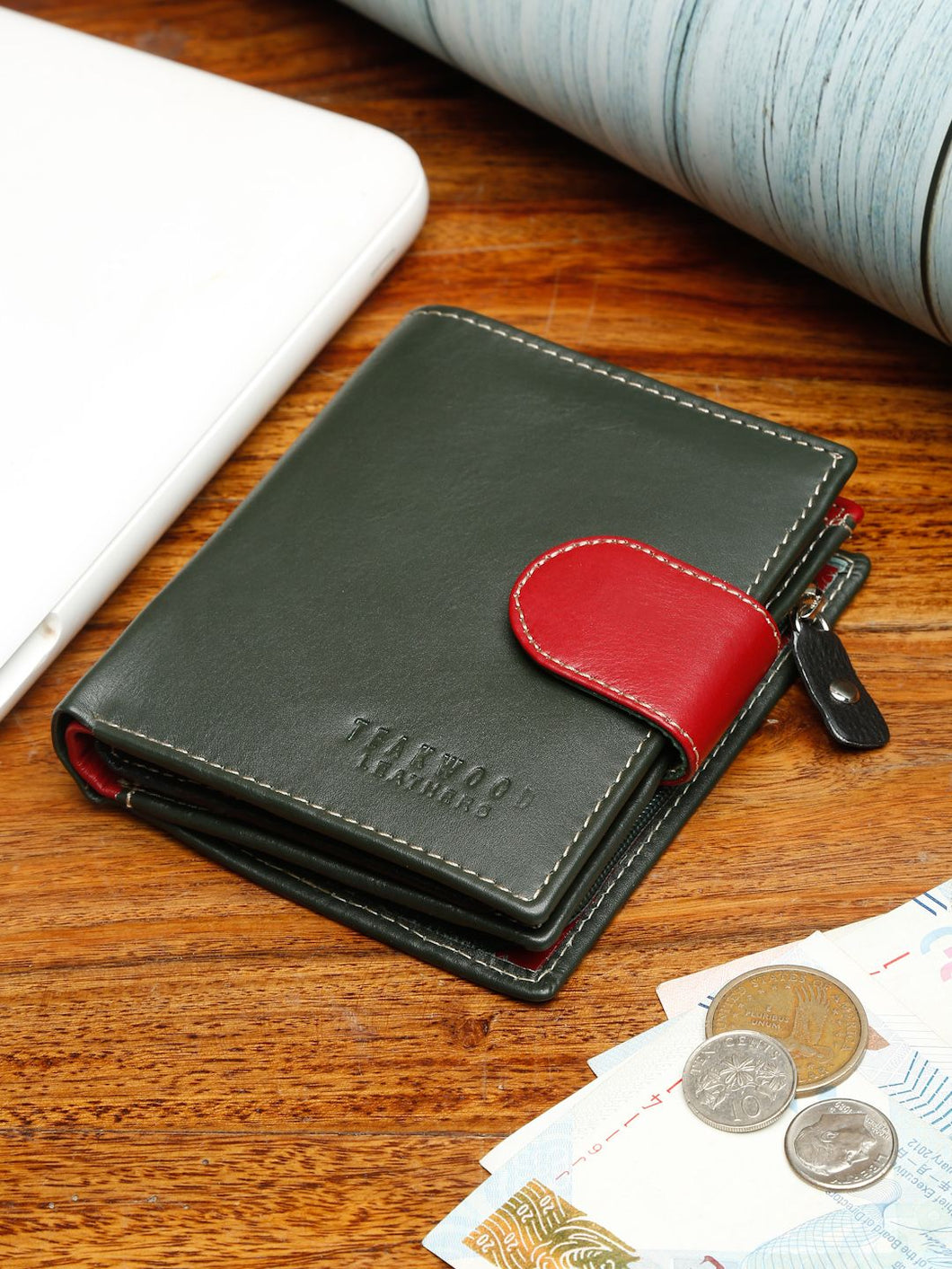 Women Green Solid Genuine Leather Two Fold Wallet