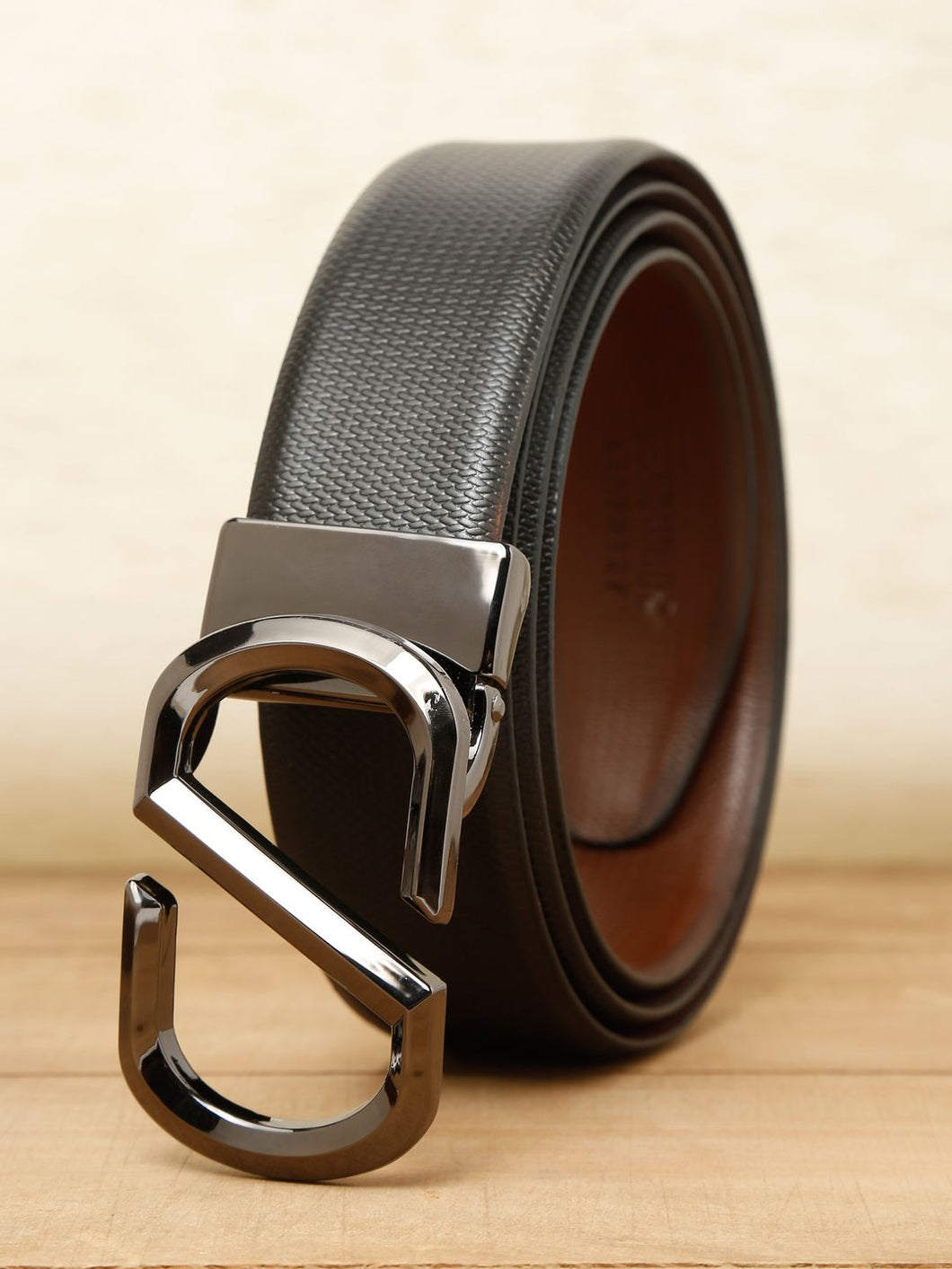 Men Black Textured Leather Belt